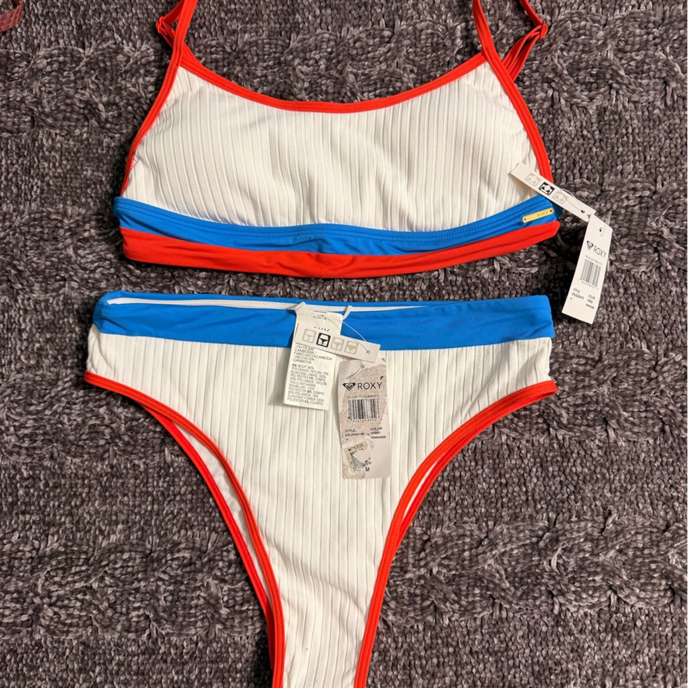 Roxy Colorblocked Hello July Bralette Bikini Top and Bottom